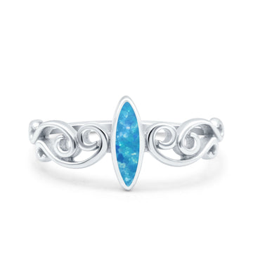 Filigree Thumb Marquise Ring Band Lab Created Blue Opal 925 Sterling Silver (9.5mm)